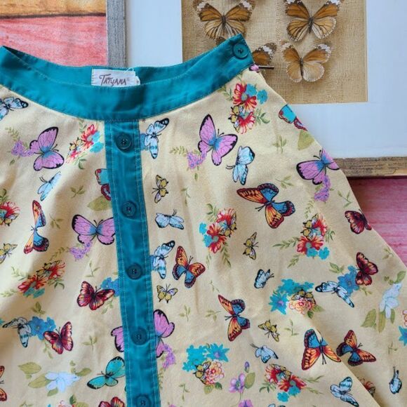 Tatyana Beige Butterfly Print High Waist Full Swing Circle Skirt Small - Picture 3 of 11